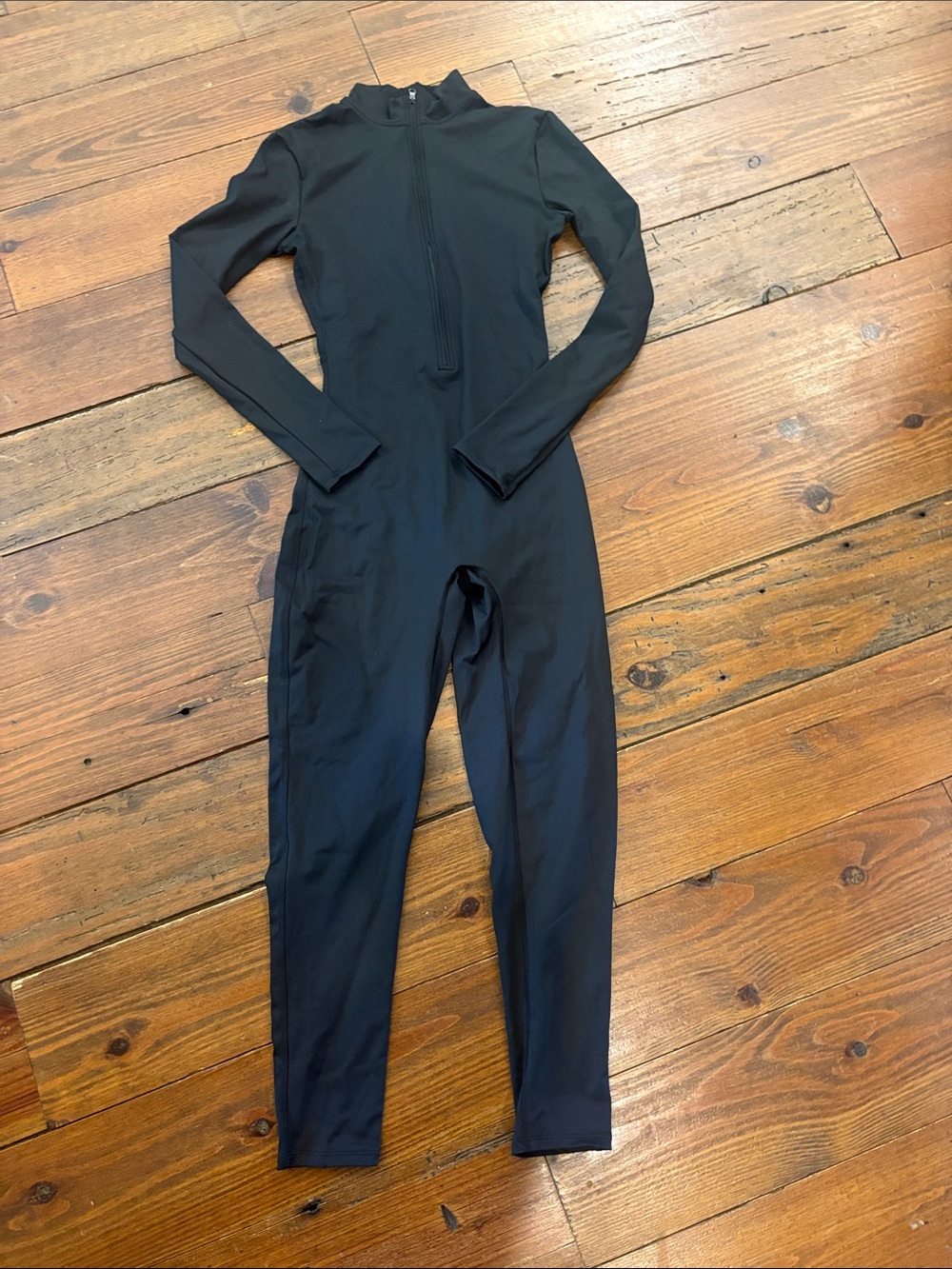 Slim-Fit Long-Sleeve Black Zip-Front Jumpsuit